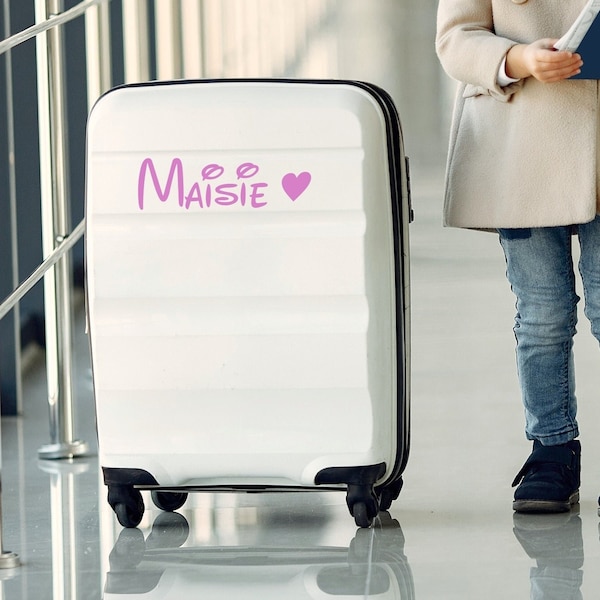 Personalised Suitcase Stickers | Luggage Sticker Name With Heart | Waterproof Vinyl Decal | Set of 2, 3 or 4