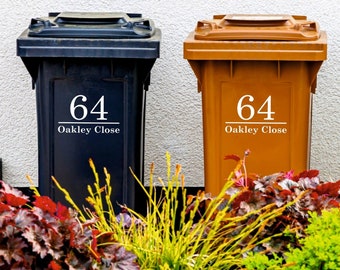 Custom Wheelie Bin Stickers | Traditional Font House Number For Home Organization | Waterproof Vinyl Decal | Set of 2, 3 or 4