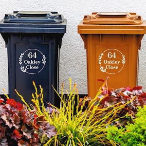 Stickers poubelle personnalisés | Sticker numéro de maison et adresse en vinyle | Numéros de bac à fleurs imperméables