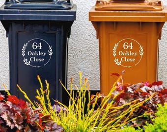 Aangepaste stickers op afvalcontainers | Vinylsticker huisnummer en adres | Waterdichte bloemenbaknummers