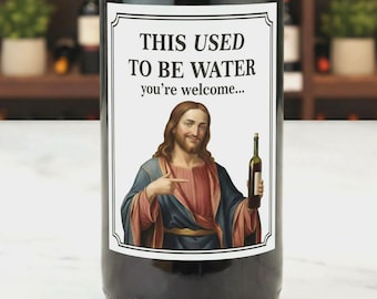 Acqua Toccata Da Gesù Frase Divertente Con Vino Adesivi Murali - Foto 3
