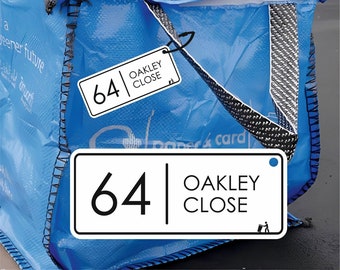 Custom Recycling Bin Tag: Modern Font, Waterproof Plastic Address Label