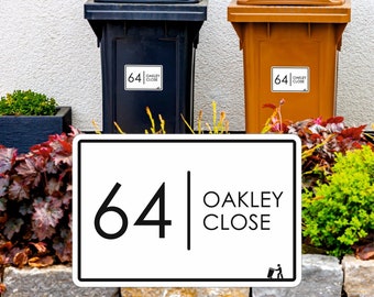 Custom Wheelie Bin Stickers | House Number | Bin Label | Waterproof Vinyl Stickers | Set of 2, 3 or 4