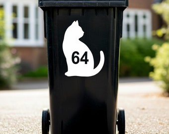 Cat Wheelie Bin Stickers | House Bin Numbers | Waterproof Vinyl Decal | Sets of 2-4