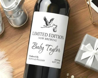 Custom Pregnancy Announcement Wine Label | Wine Bottle Baby Reveal Labels | Waterproof Champagne Sticker