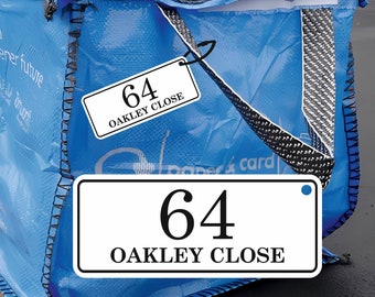 Custom Recycling Bin Tag | Traditional Font Bin Number & Address | Plastic Waterproof Bin Label | Complete With Cable Tie