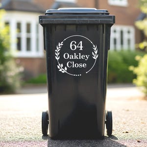 Custom Floral Wreath Wheelie Bin Sticker: Personalized House Number Vinyl Decal