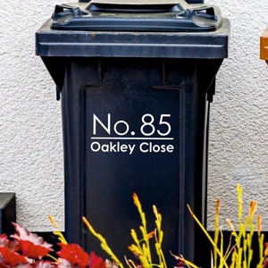 Custom Wheelie Bin Stickers | House Number & Address | Waterproof Vinyl Decal | Set of 2, 3 or 4