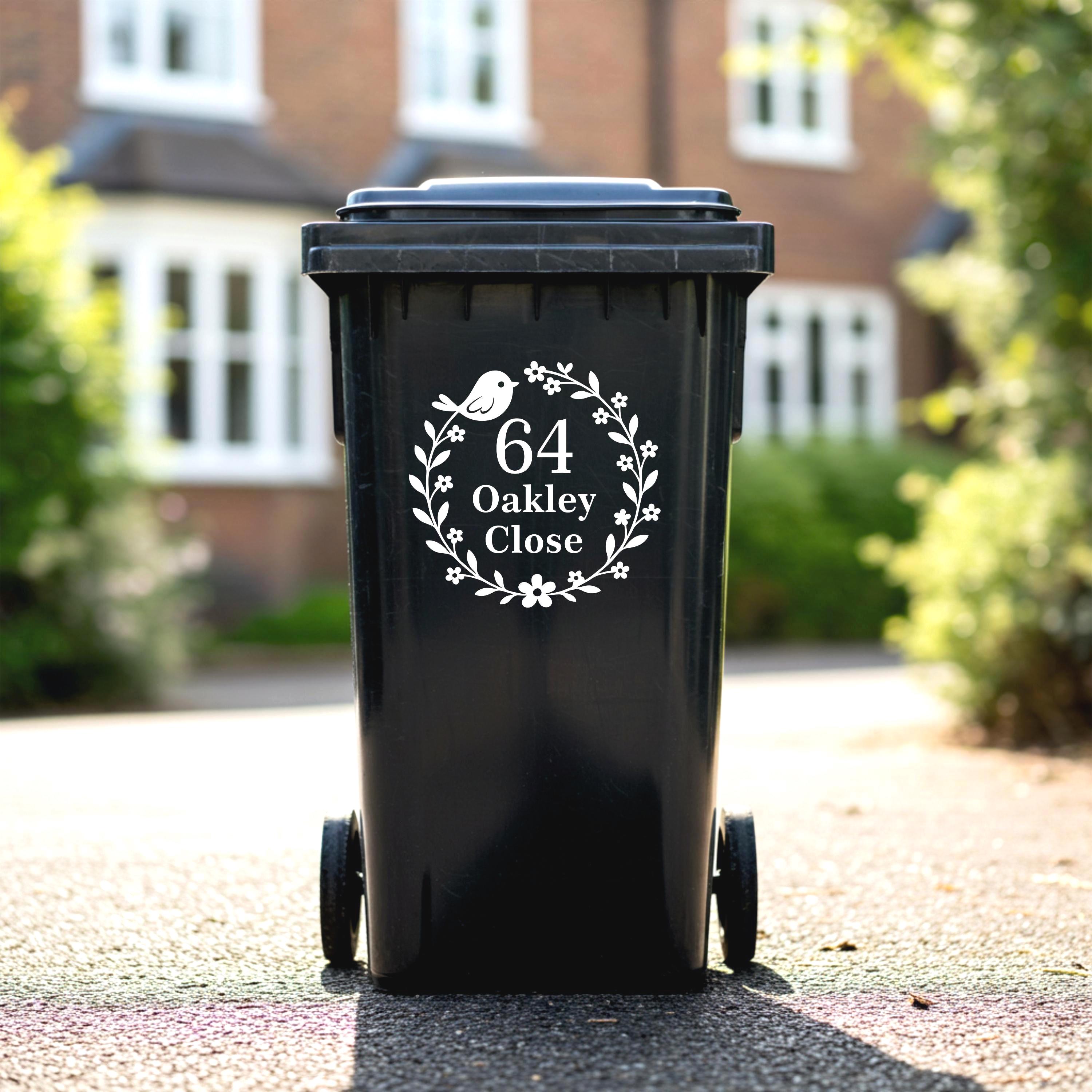 Custom Wheelie Bin Stickers | House Number & Address Floral Decals | Bin Number Vinyl Decals | Perfect New Home Gift | Set of 1, 2, 3 or 4