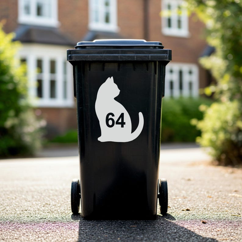 Cat Wheelie Bin Stickers | House Bin Numbers | Waterproof Vinyl Decal ...