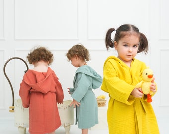 Hooded Cotton Muslin Children Bathrobe