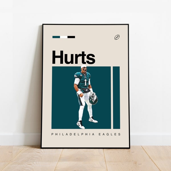 Jalen Hurts Poster - Philadelphia Eagles Print, NFL Poster, Minimalist, Mid-Century Modern, Bedroom Decor, Office Wall Art, DIGITAL DOWNLOAD
