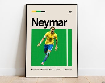 Pôster do Neymar - Astro do Futebol - Impressão de Parede Minimalista Moderna de Futebol de Meados do Século para Fãs! DOWNLOAD DIGITAL