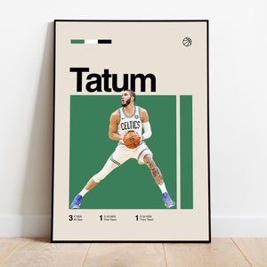 Póster de Jayson Tatum • Arte clásico de fans de Tatum, estilo moderno de mediados de siglo, minimalista, decoración de dormitorio de baloncesto, arte de pared para oficina, descarga digital