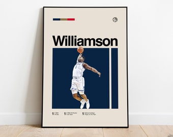 Zion Williamson Poster - Minimalist Mid century Modern Basketball Wall Art Print for Fans! DIGITAL DOWNLOAD