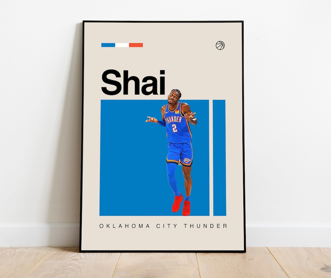 Shai Gilgeousalexander Poster NBA Art Print, OKC Thunder Poster, Mid Century Modern, Office