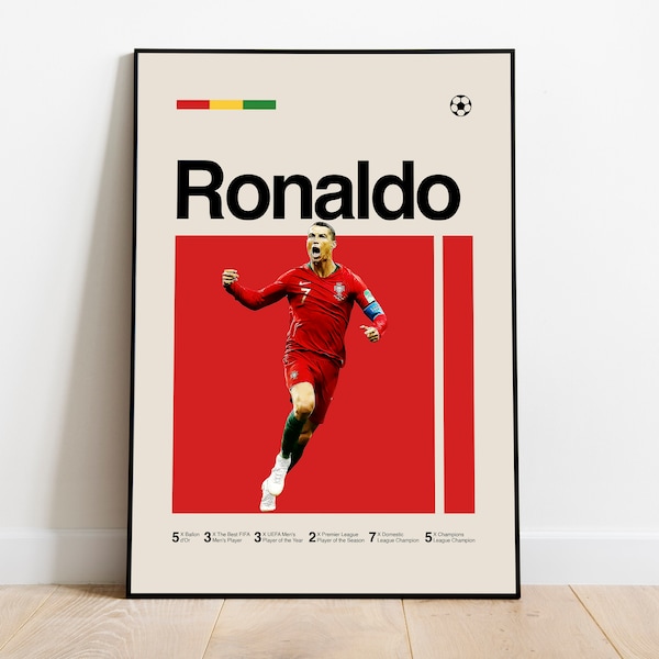 Cristiano Ronaldo - Football Superstar Poster, Portugal Football Print, Mid Century Modern, Bedroom Wall Art, Office Decor, DIGITAL DOWNLOAD