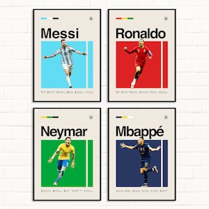 Fußballlegenden Poster - messi Ronalo Mbappe Neymar Kunstdruck, minimalistischer Mid Century Modern Fußball Wandkunst DIGITAL DOWNLOAD
