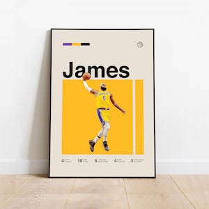 Póster inspirado en LeBron James • Arte clásico de James para fanáticos, moderno de mediados de siglo, minimalista, arte de pared para oficina, decoración de dormitorio, descarga digital