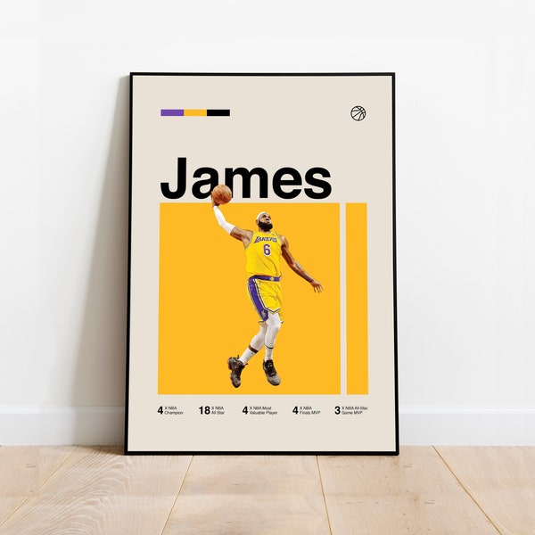 LeBron James Inspired Poster, NBA Art Print, La Lakers Wall Art, Mid Century Modern, Minimalist, Office Decor, Bedroom Art, DIGITAL DOWNLOAD