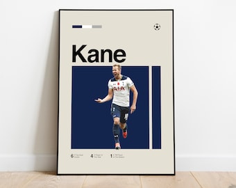 Poster di Harry Kane - Arte calcistica minimalista moderna di metà secolo per i tifosi! DOWNLOAD DIGITALE
