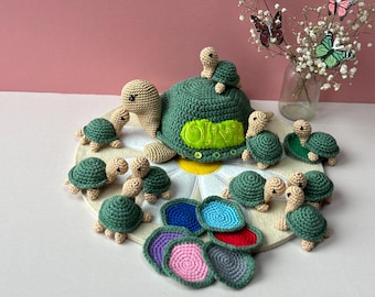 Hand Crochet Memory Toy Turtle Montessori Educational toys Kid gift Educational gift Personalised gift for kid Sensory Play Color Learning