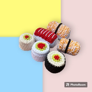 Gehäkeltes Sushi Spielzeug Set | Amigurumi spielen Essen | Montessori Kleinkind Spielzeug | Handgemachtes Sensorisches Sushi | Geschenk für Kinder | Personalisierte Tasche Option Geschenk