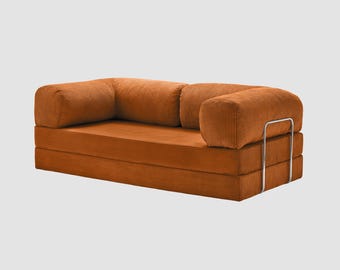 Modern Floor Couch, Corduroy Modular Sofa, Minimalist Low Seating Sofa, Cozy Lounge Seating for Living Room