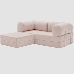 Modern Floor Sofa, Modular Corduroy Couch, Minimalist Low Seating Sofa, Cozy Lounge Couch POWDER PINK