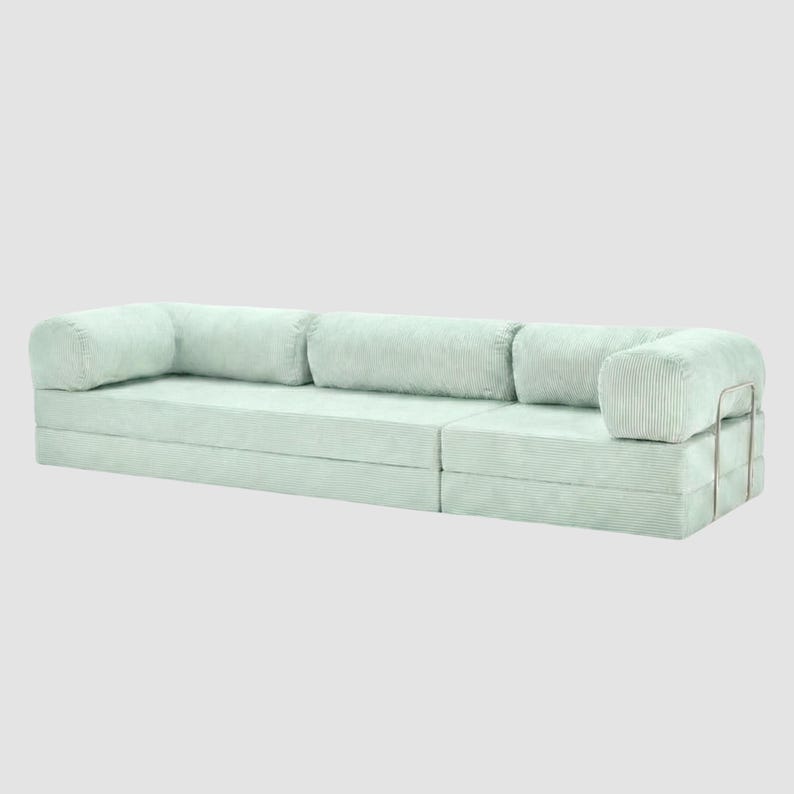 Floor Couch Modular Sofa, Corduroy Lounge Seating, Minimalist Living Room Floor Sofa, Cozy Modular Seating AQUAMARINE