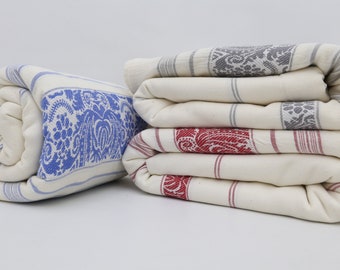 Turkish Blanket, Organic Cotton Blanket, Anatolian Bed Cover, Beach Throw, Sofa Cover, Bed Decor, Handmade Gift, Housewarming Gift, 63"x142"
