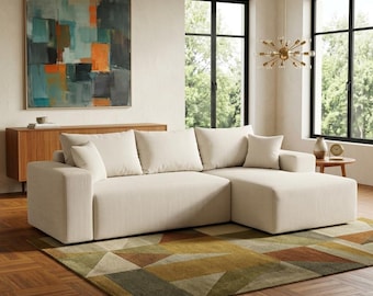 Natural Modular Floor Sofa, Cozy Lounge Sectional, Minimalist Chaise Couch, Modern Neutral Living Room Sofa