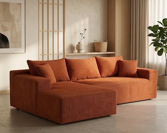 Burnt Orange Modular Sofa, Modern Lounge Sectional, Cozy Floor Couch, Contemporary Chaise Seating Set