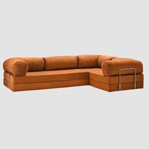Floor Couch Modular Sofa, Corduroy Lounge Seating, Minimalist Living Room Floor Sofa, Cozy Modular Seating BURNT ORANGE