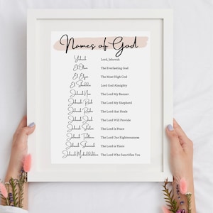 Names of God Wall Art, Christian Inspirational Design, Digital Print for Framing