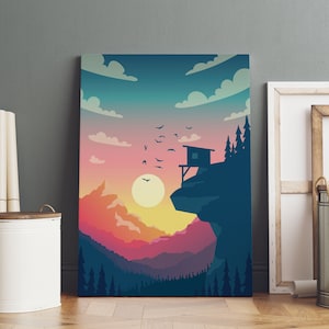 Firewatch Poster, Shoshone National Forest Wandkunst, Premium Leinwand, Spiel Fan Geschenk, Gamer Wanddekoration