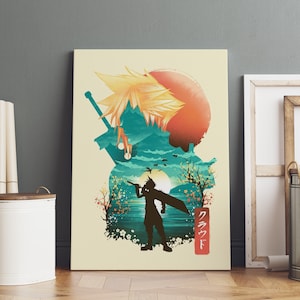 Final Fantasy Poster, Cloud Strife Wandkunst, Premium Leinwand, Spiel Fan Geschenk, Gamer Wanddekor