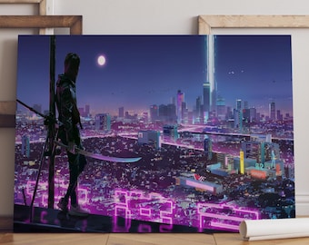 Cyberpunk City Poster / Johnny Silverhand Wall Art / Game Print / Canvas Art Decor #2