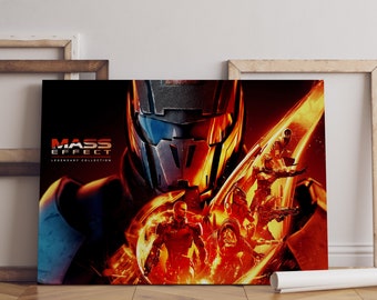 Mass Effect Poster, Commander Shepard Wall Art, Rolled Canvas Print, Game Poster Gift Gamer Wall Decor