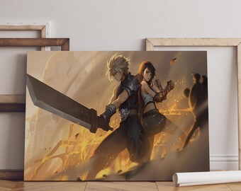 Final Fantasy Poster, Cloud Strife Wall Art, Premium Canvas Print, Game Fan Gift, Gamer Wall Decor