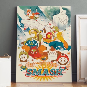 Super Smash Bros Poster, Super Mario Wandkunst, Premium Leinwand, Spiel Fan Geschenk, Gamer Wanddekoration