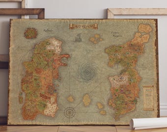 Poster della mappa di Warcraft / Arte murale di Azeroth / Stampa del gioco / Decorazione artistica su tela