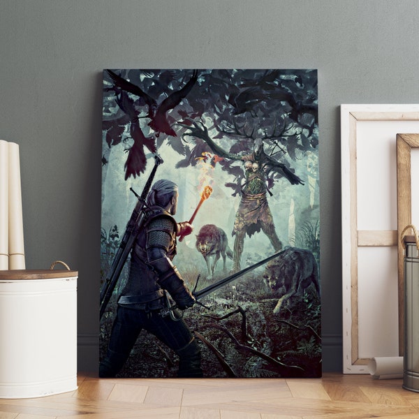 The Witcher 3 Wild Hunt Poster, Geralt of Rivia Wall Art, Premium Canvas Print, Game Fan Gift, Gamer Wall Decor