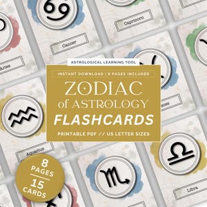 Zodiac Astrology Flashcards | Printable Flashcards | Astrology Students | Learn Astrology | Astrology Information | Study Tool | Memorize