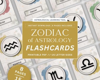 Zodiac Flashcards: 15 Printable Study Cards for Learning and Memorizing the Zodiac Signs (PDF)
