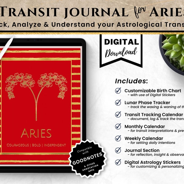 Transit Journal | Aries Sign | Astrology Transit Tracker | Astrology Information | Astrology Symbols | Planet Tracker | Birth Chart | eBook