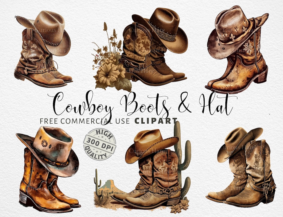 Cowboy Boots and Hat Clipart PNG Cowgirl Boots Clip Art Commercial Use