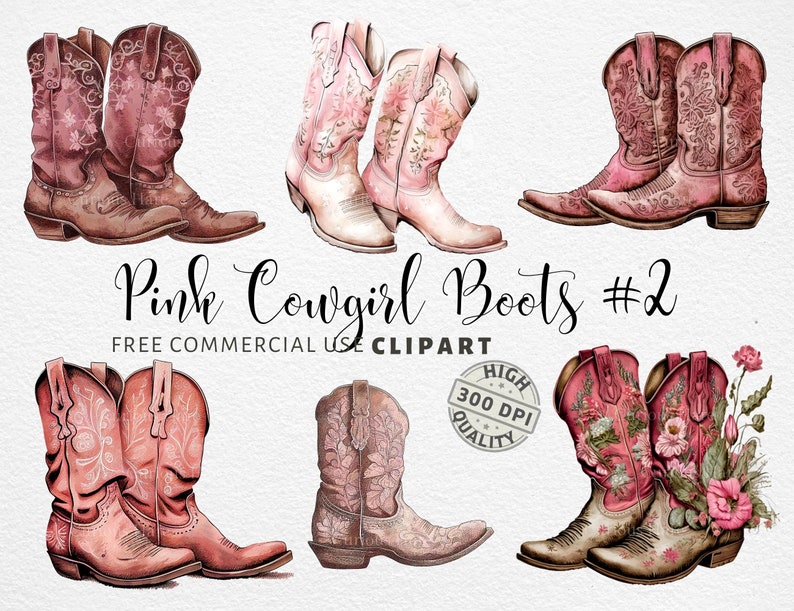 Pink Cowboy Boot Clipart PNG Cowgirl Boot Clip Art Commercial Etsy