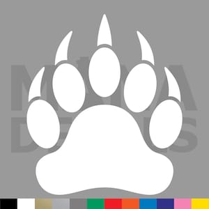 May include: A white bear paw print graphic featuring five distinct claw marks and a large central pad. The design is centered on a solid gray background with the faint, partially visible text "MAMA DESIGNS" overlaid in the center of the paw print.