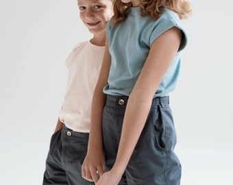 Shorts aus Bio-Baumwolle - Dunkelgrau, Kinder Shorts, Alltagskleidung Mädchen Shorts, Jungen Shorts